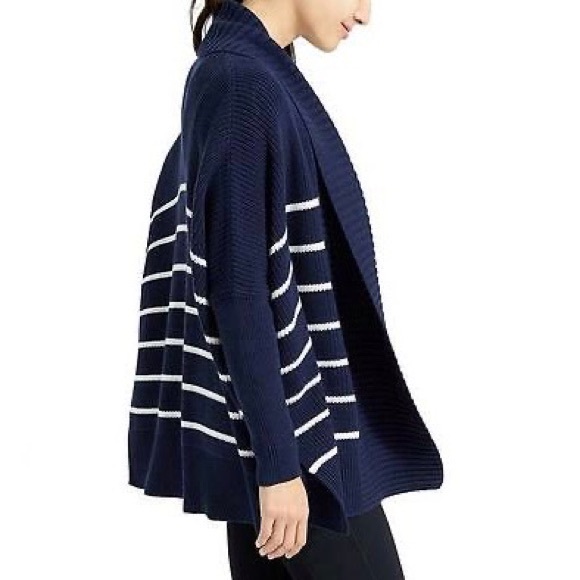 ATHLETA Peaceful Wrap Oversized Knit Open Cardigan Stripe Navy Blue - Size Small - Picture 2 of 9